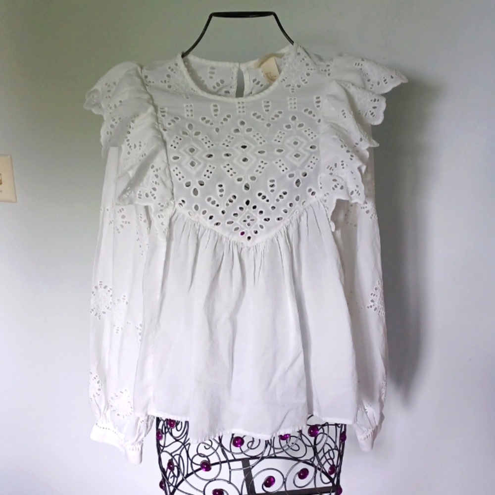H&M cotton and eyelet ruffle blouse